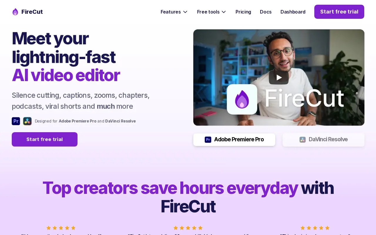 Screenshot of the FireCut homepage