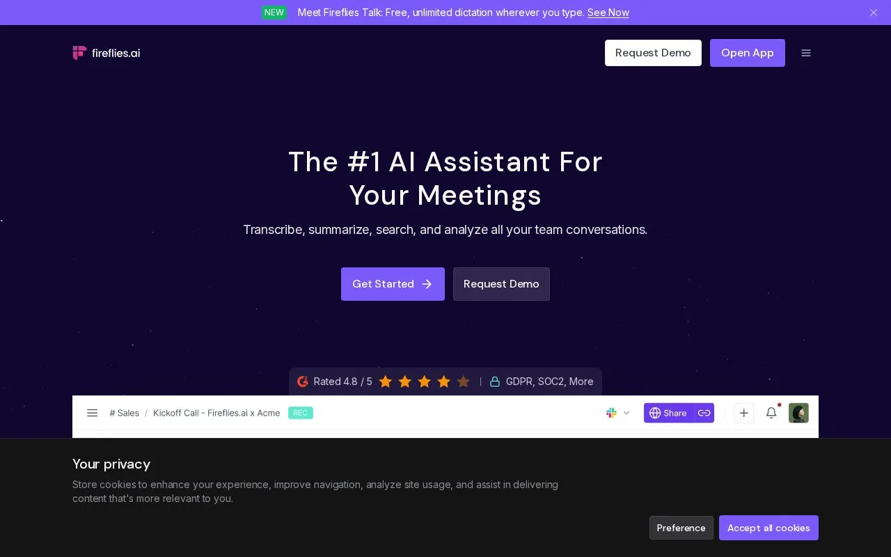 Screenshot of the Fireflies.ai homepage