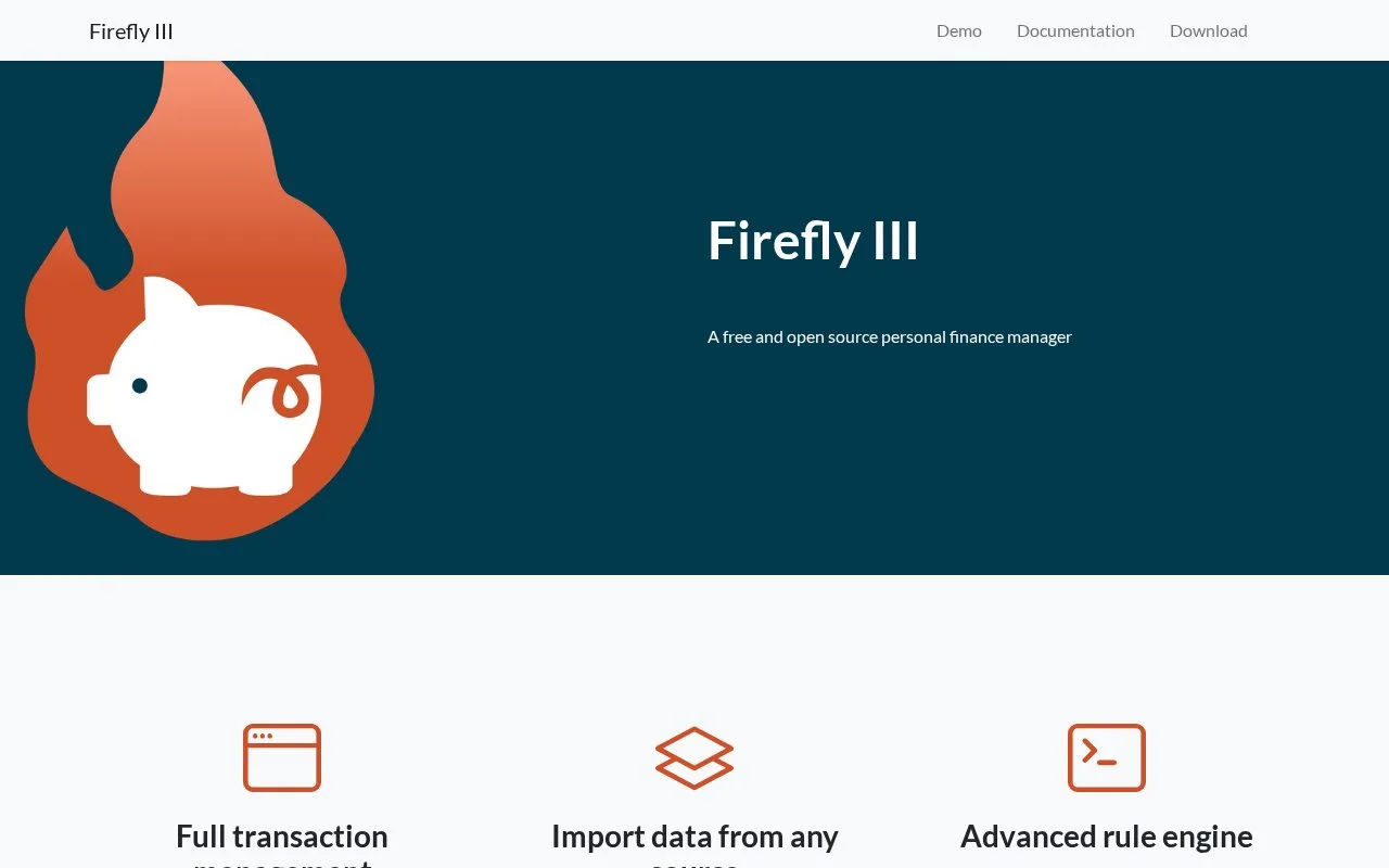 Screenshot of the Firefly III homepage