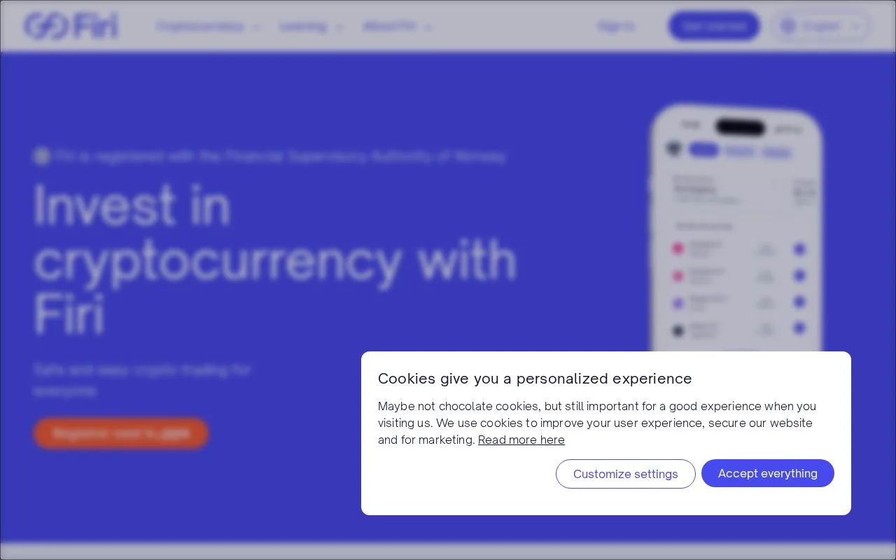 Screenshot of the Firi homepage