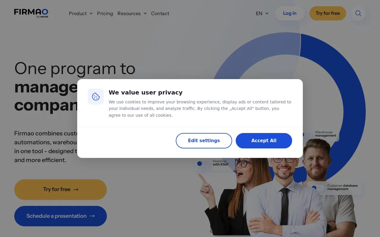 Screenshot of the Firmao homepage