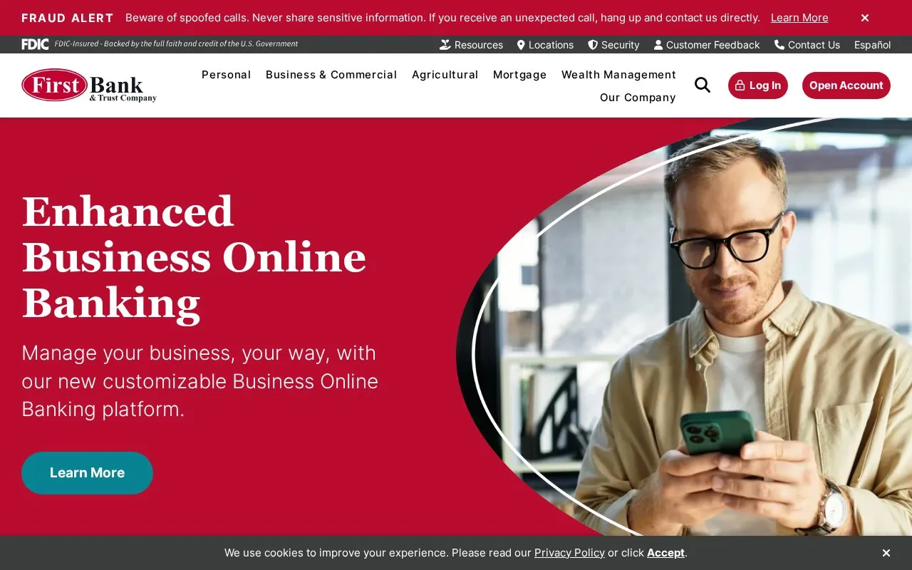 Screenshot of the First Bank and Trust Company homepage