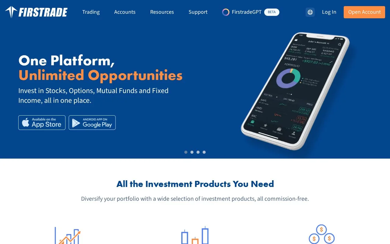 Screenshot of the Firstrade homepage
