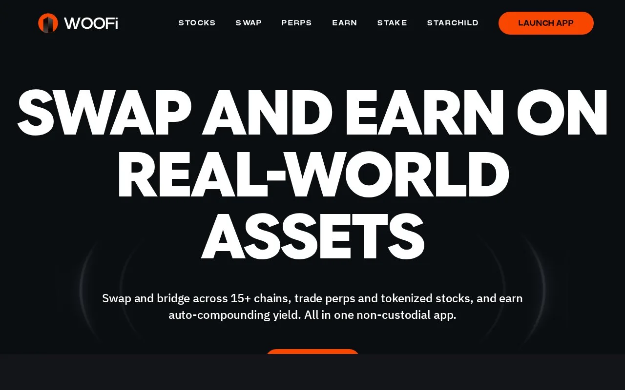 Screenshot of the WooFi homepage