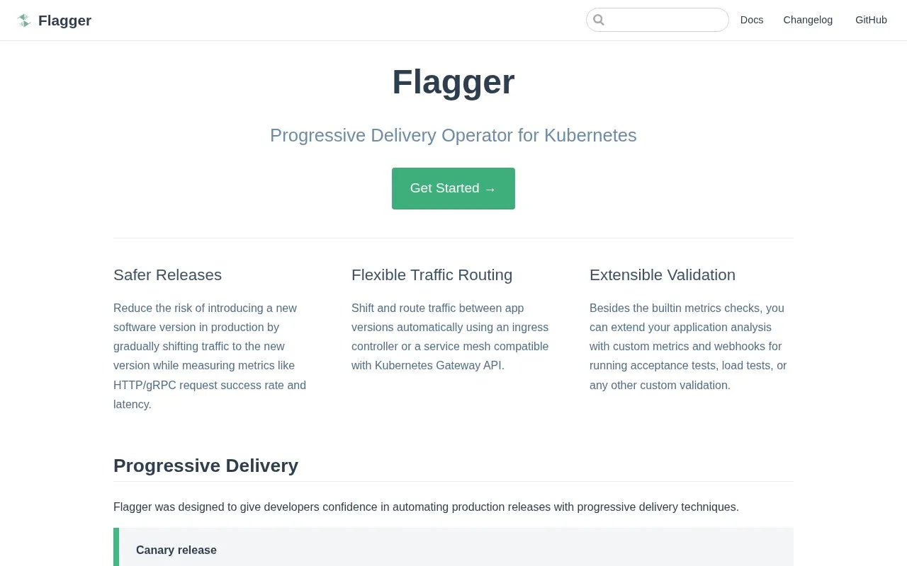 Screenshot of the Flagger homepage