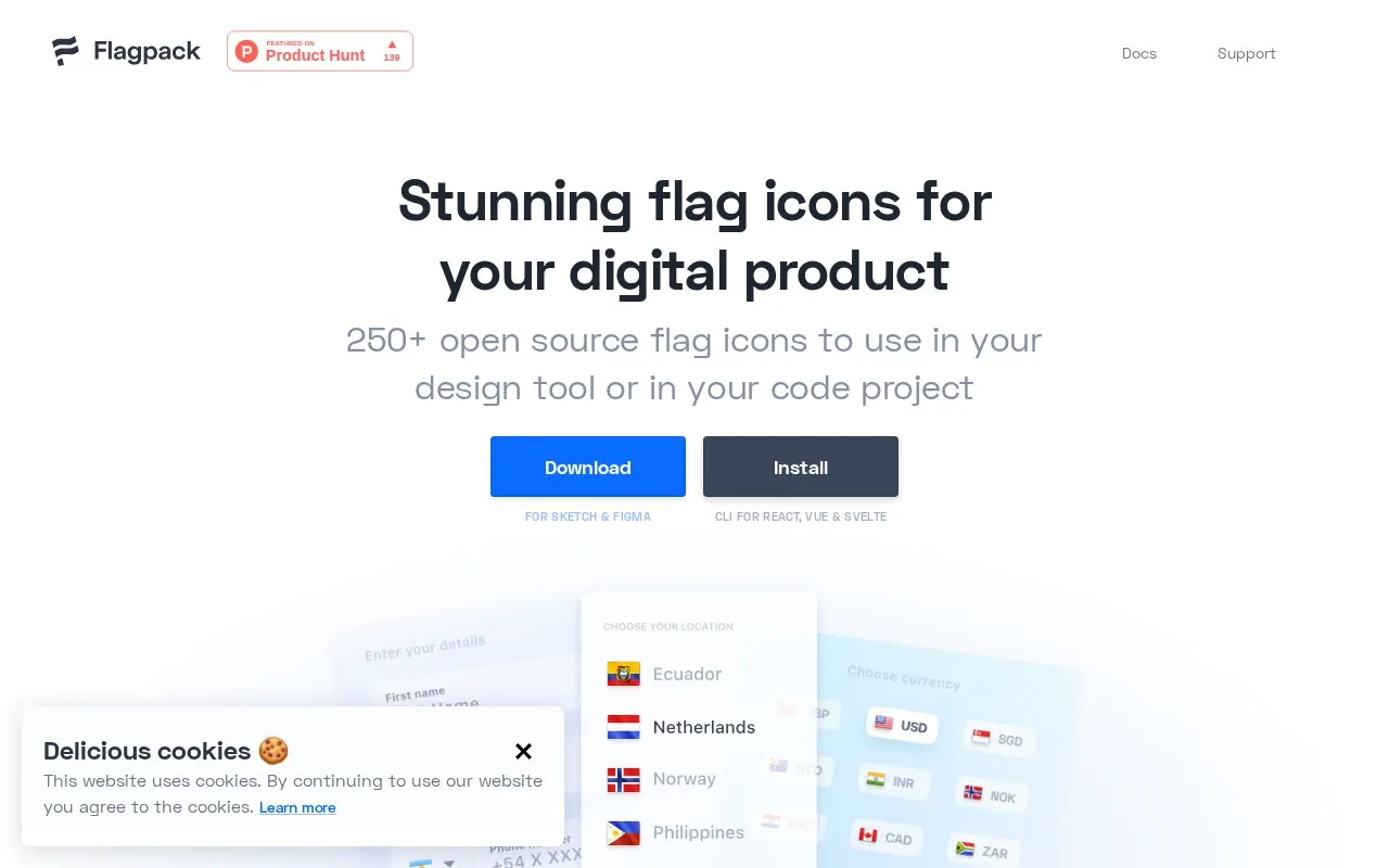 Screenshot of the Flagpack homepage