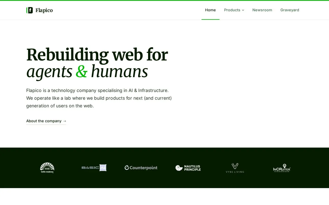 Screenshot of the Flapico homepage