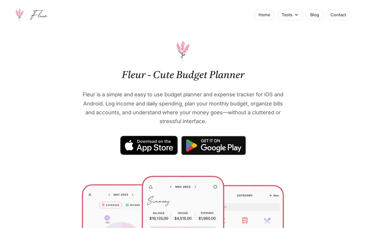 Screenshot of the Fleur homepage