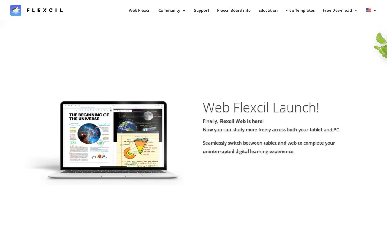 Screenshot of the Flexcil homepage