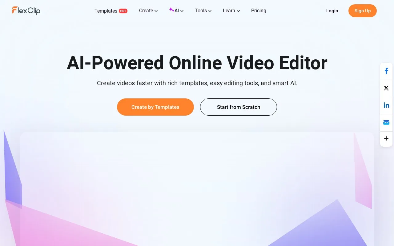Screenshot of the FlexClip homepage