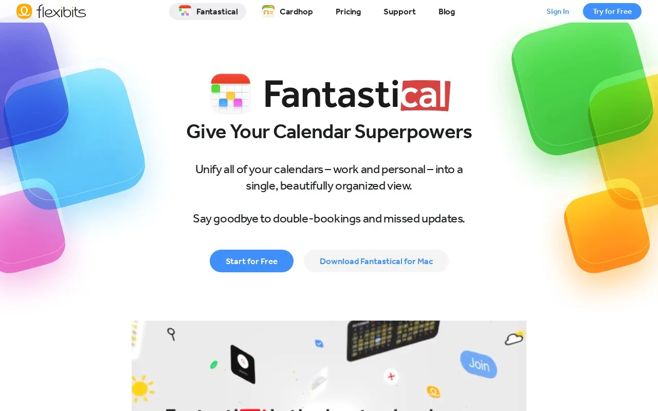 Screenshot of the Fantastical homepage