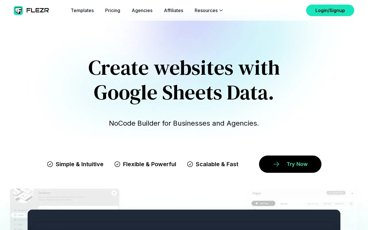 Screenshot of the Flezr homepage