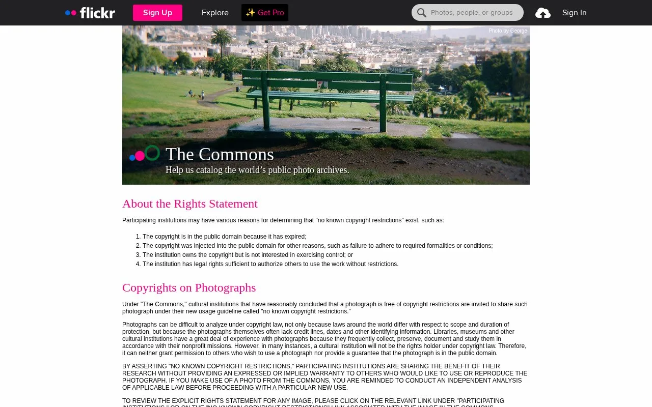 Screenshot of the Flickr Commons homepage