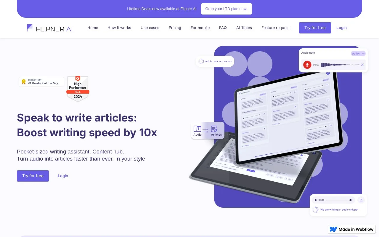 Screenshot of the Flipner AI homepage