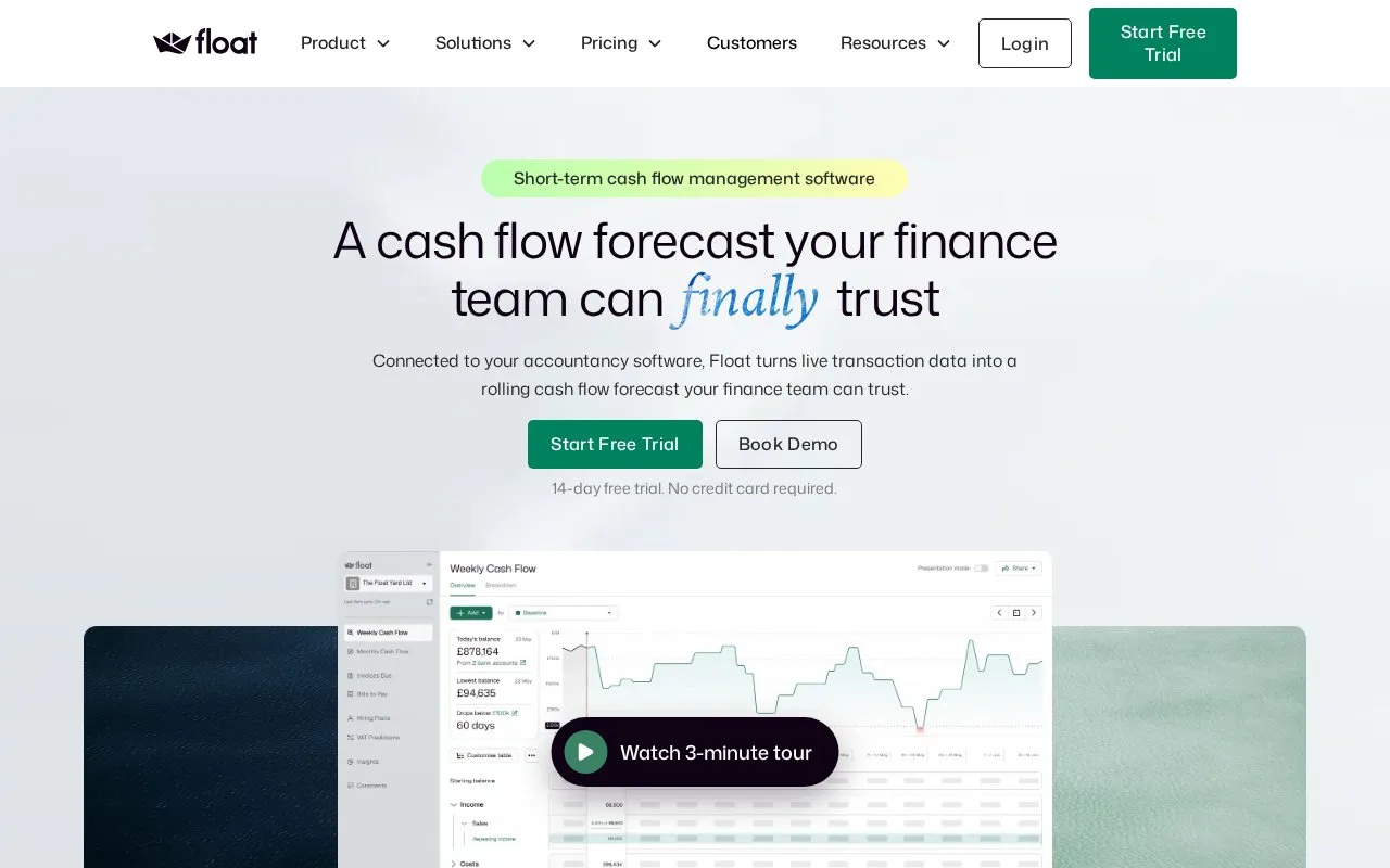 Screenshot of the Float homepage