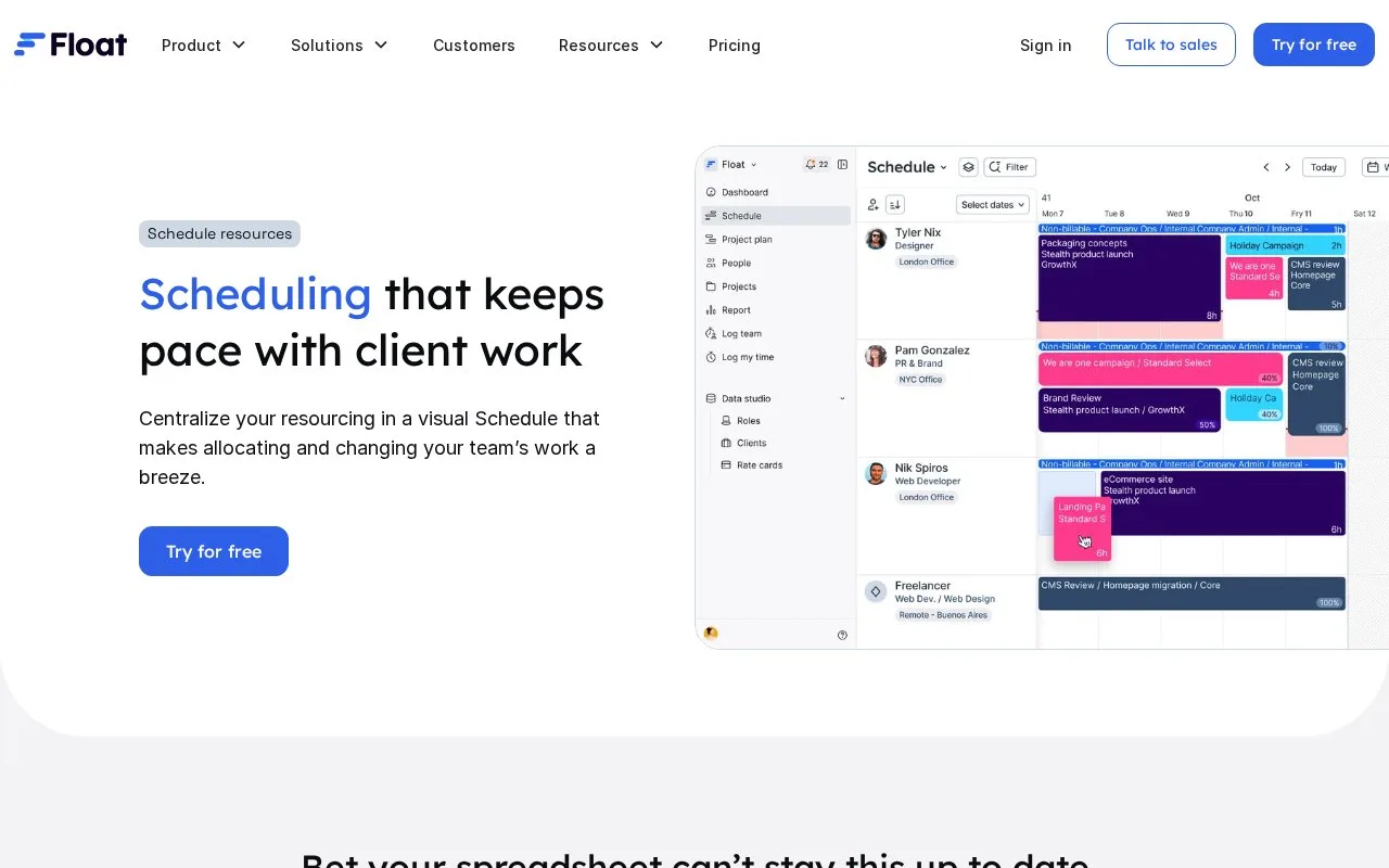 Screenshot of the Float homepage