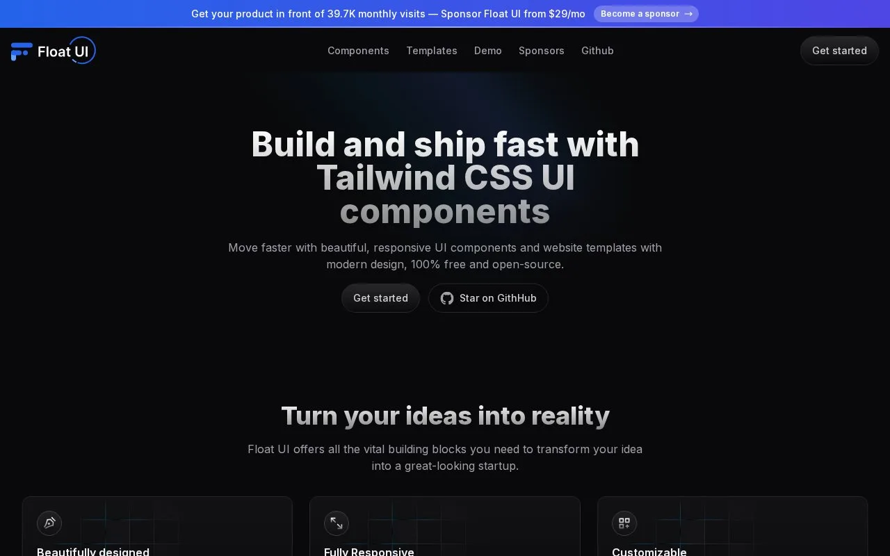 Screenshot of the Float UI homepage