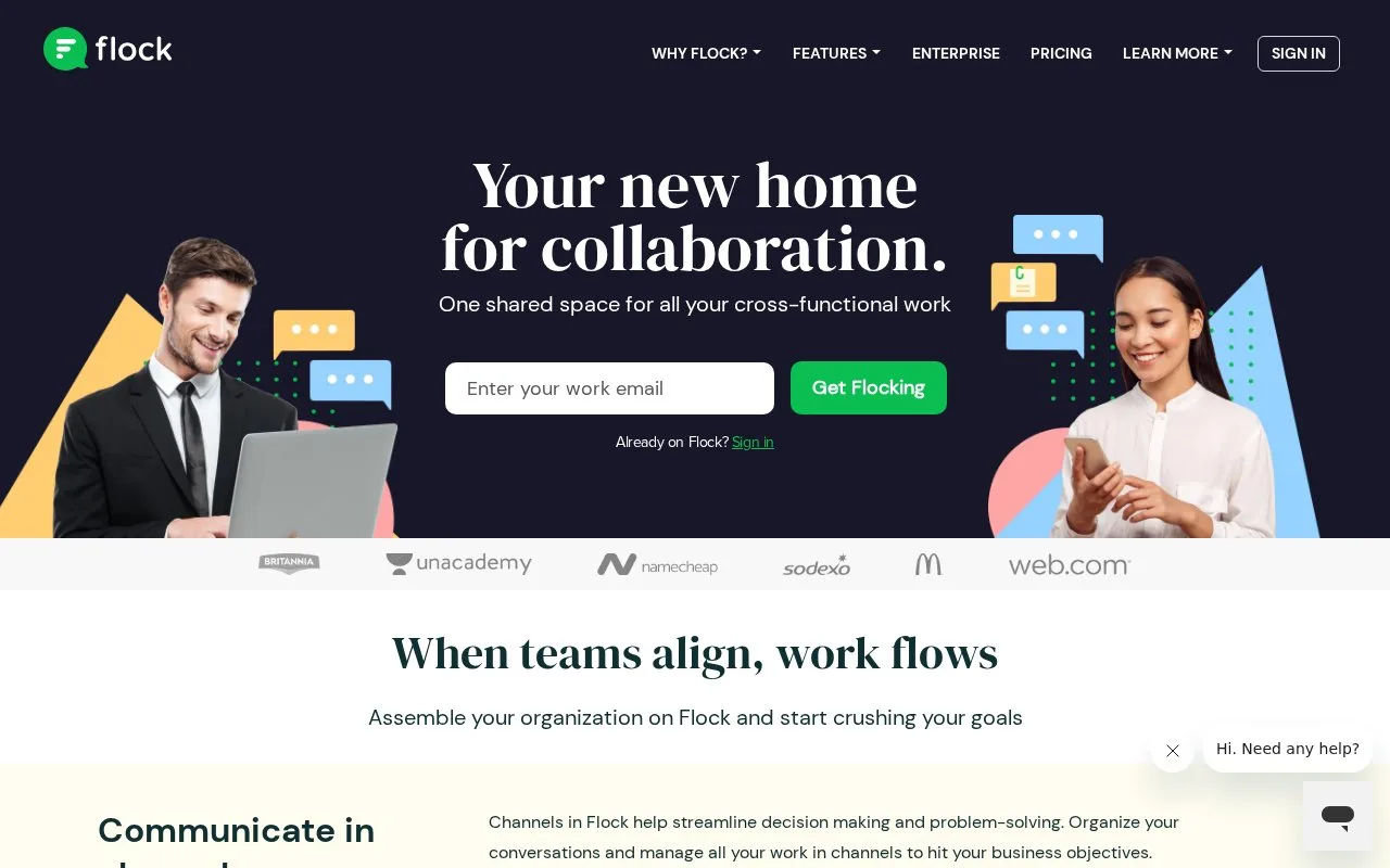 Screenshot of the Flock homepage