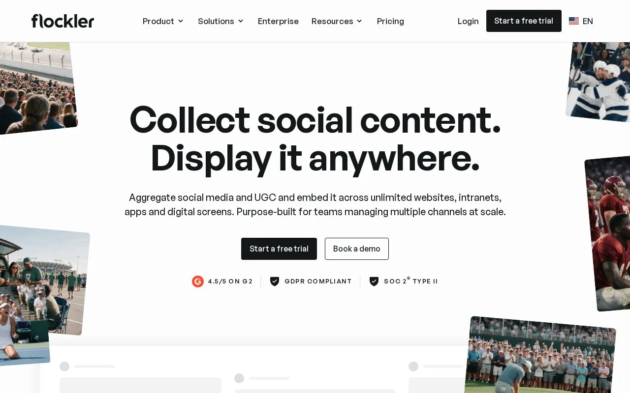 Screenshot of the Flockler homepage