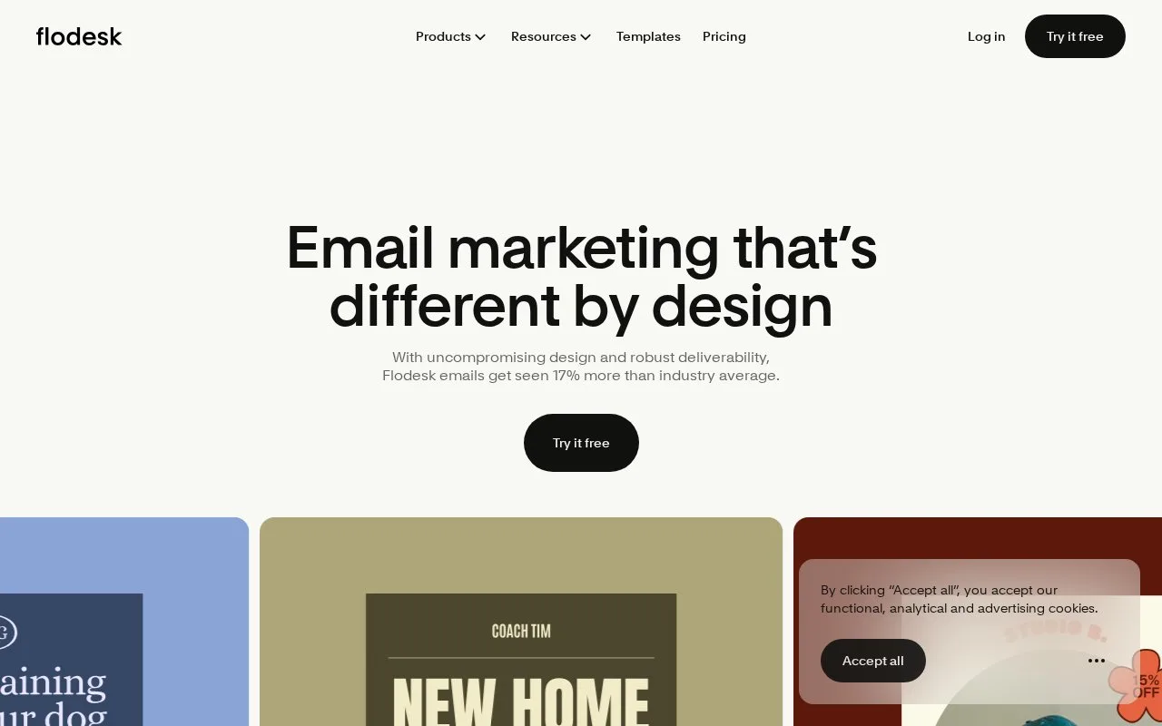 Screenshot of the Flodesk homepage