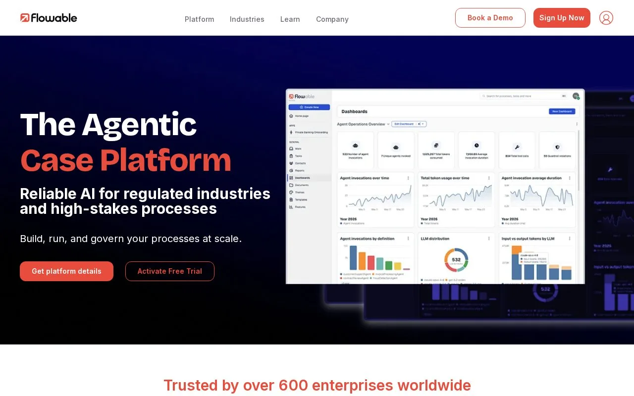 Screenshot of the Flowable homepage