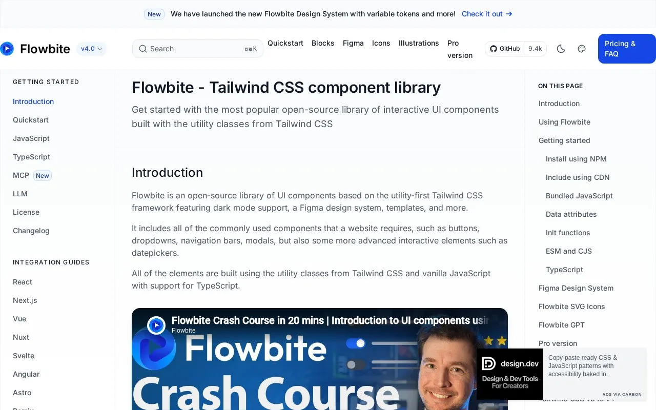 Screenshot of the Flowbite homepage