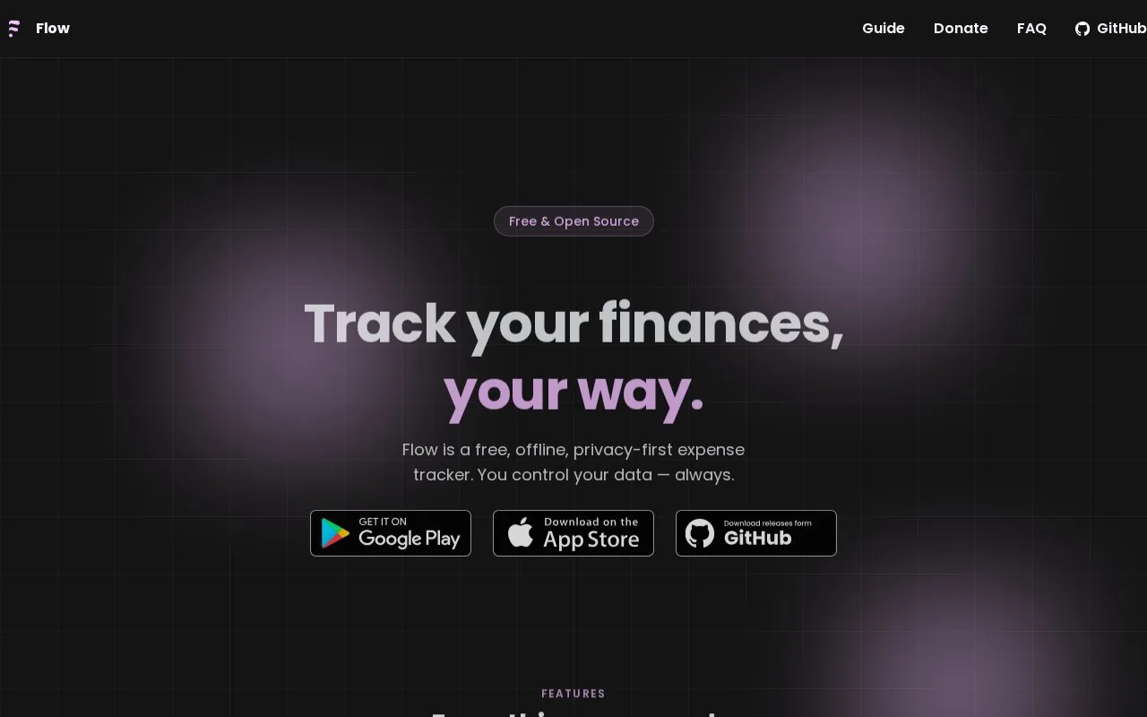 Screenshot of the Flow homepage