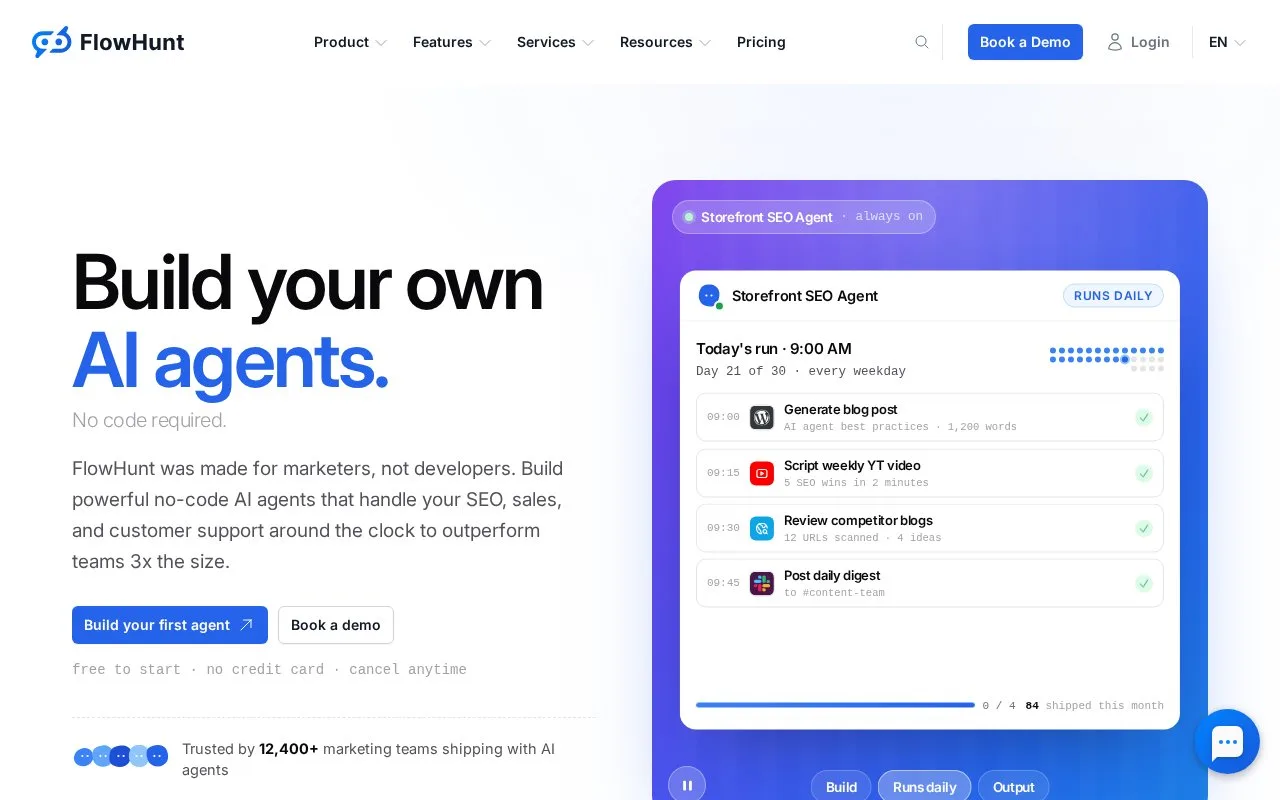 Screenshot of the FlowHunt homepage