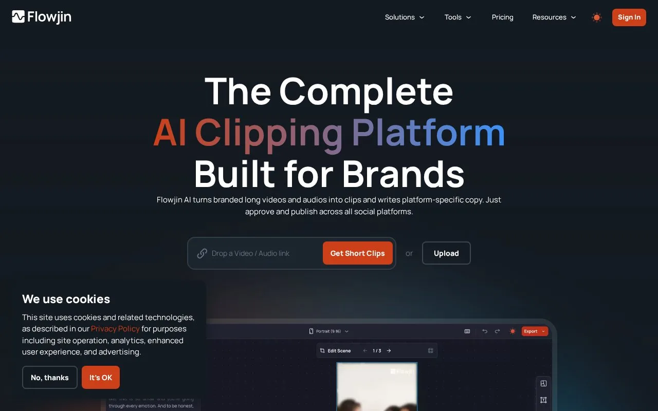 Screenshot of the Flowjin homepage