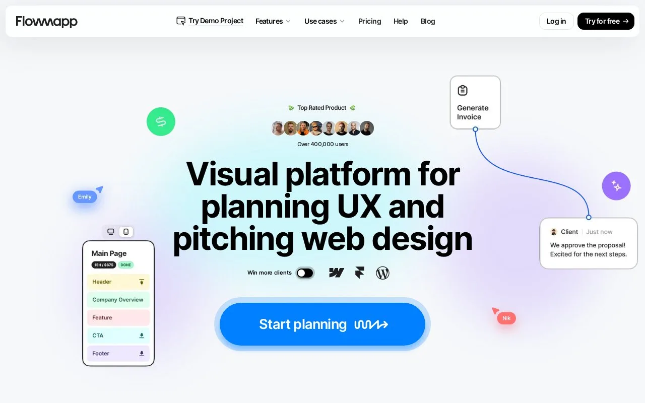 Screenshot of the Flowmapp homepage