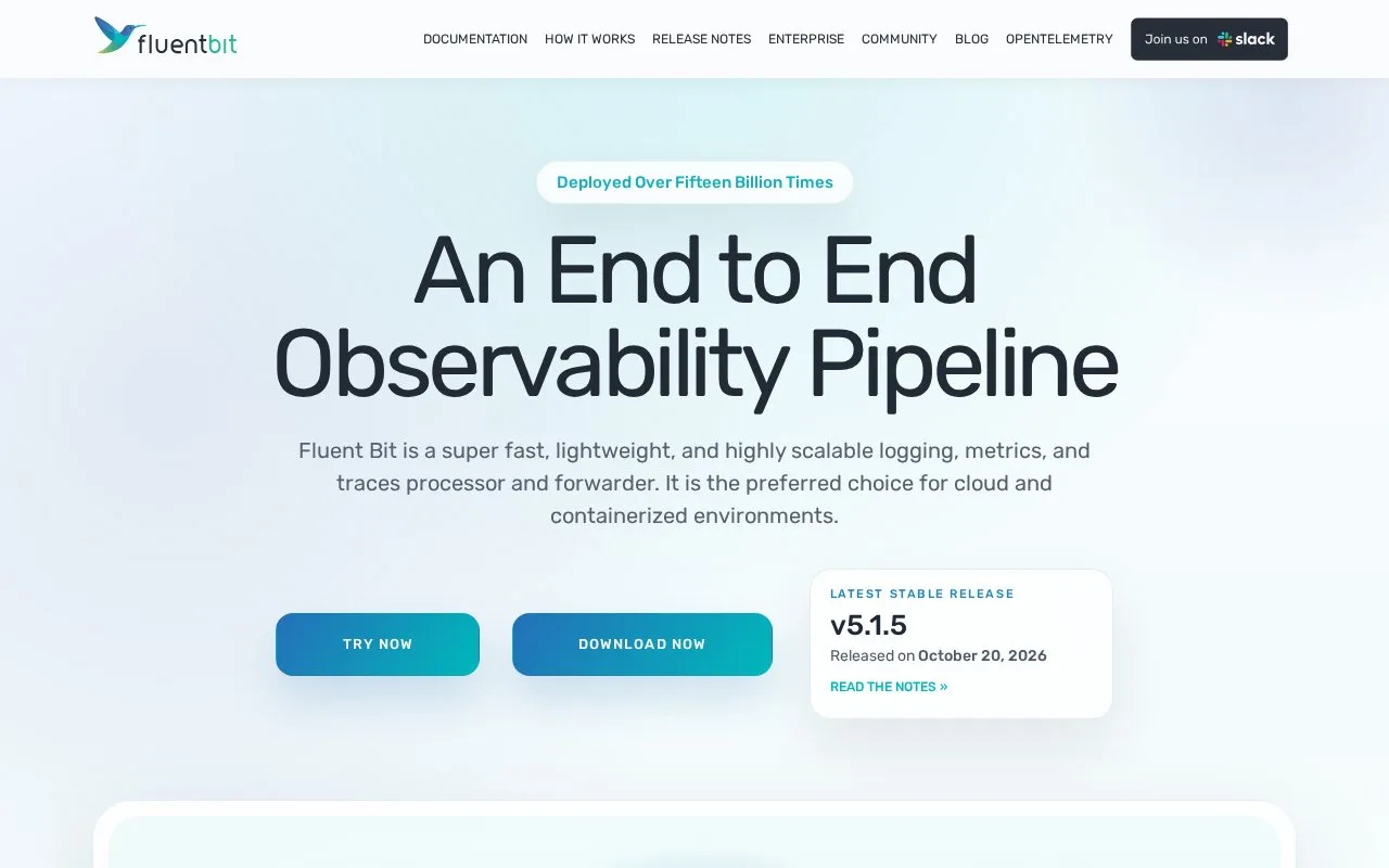Screenshot of the Fluent Bit homepage