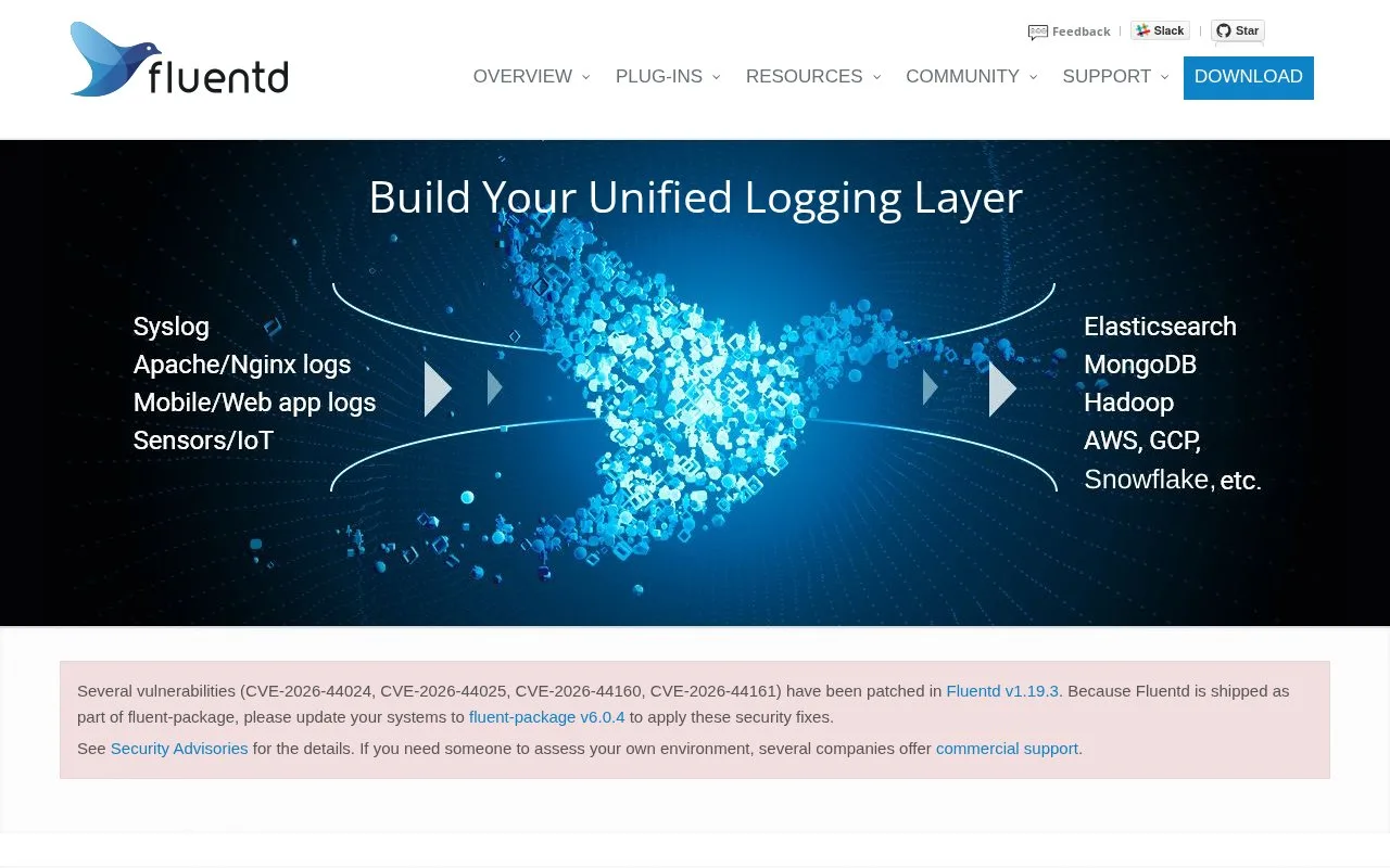 Screenshot of the Fluentd homepage