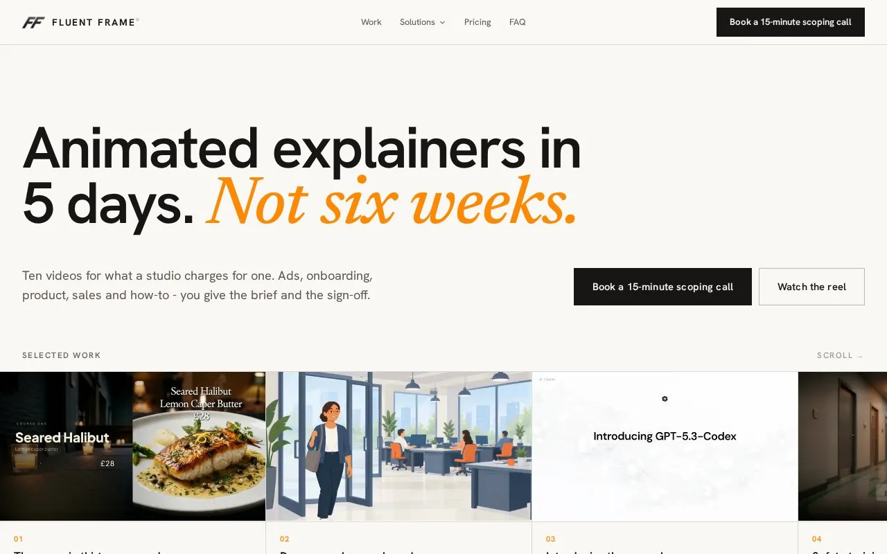 Screenshot of the Fluent Frame homepage