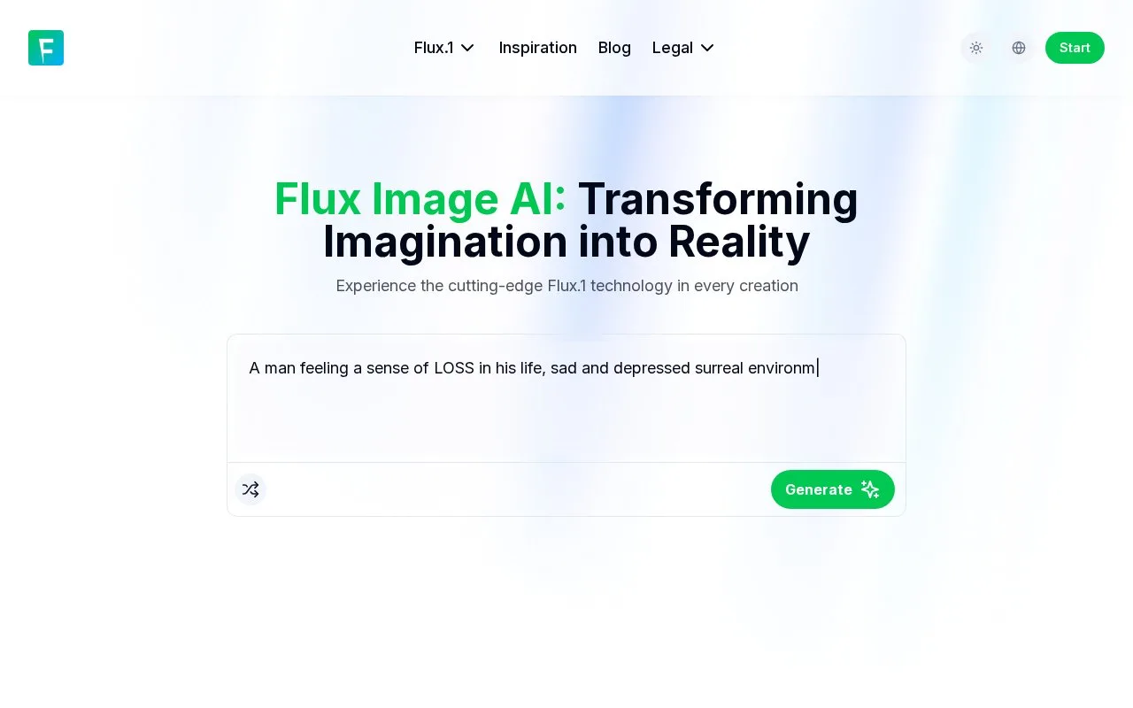 Screenshot of the Flux Image AI homepage