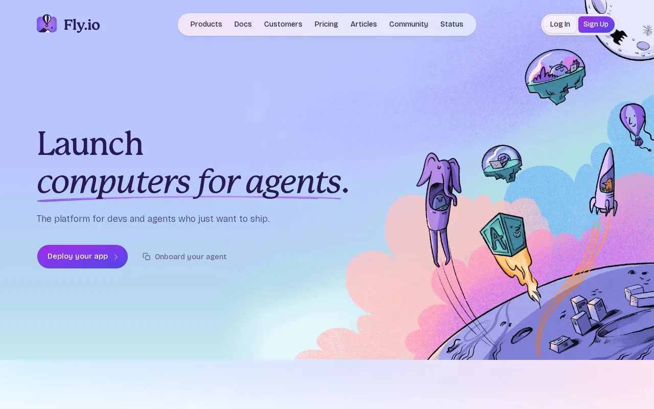 Screenshot of the Fly.io homepage