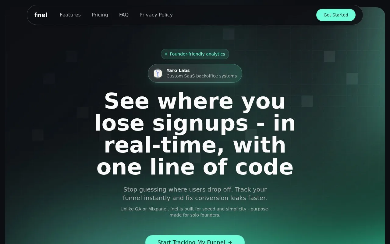 Screenshot of the fnel homepage