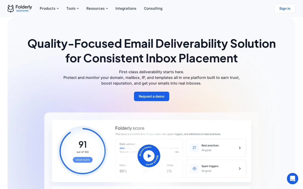 Screenshot of the Folderly homepage