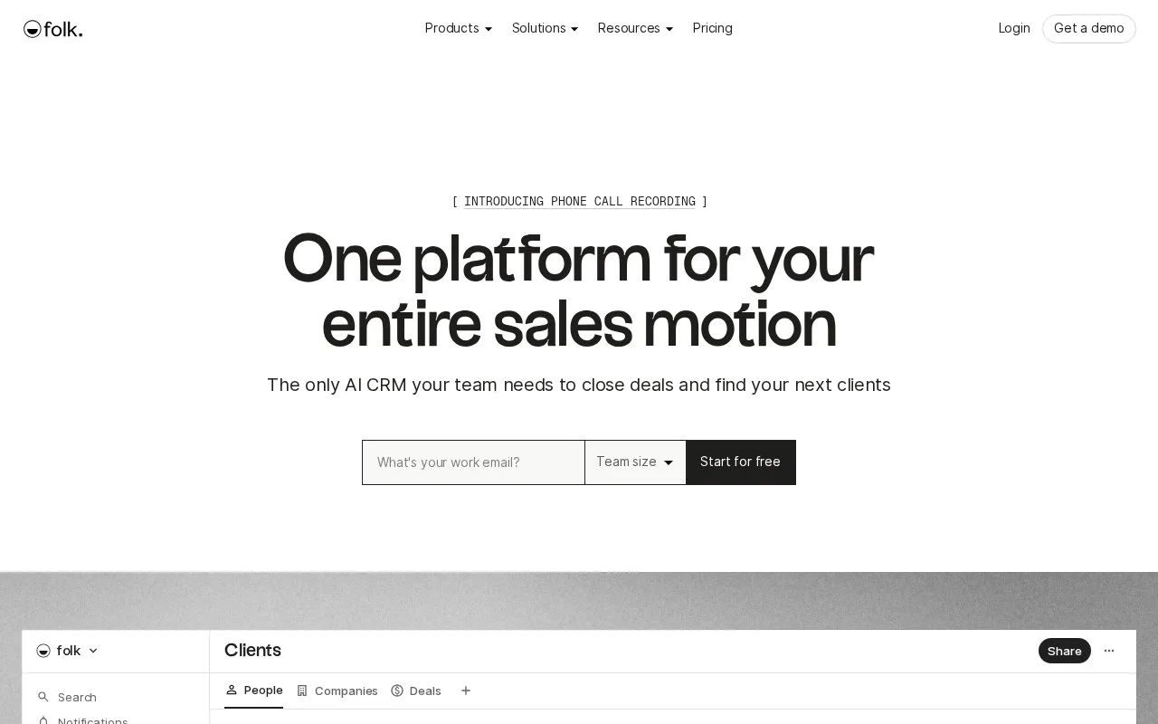 Screenshot of the folk homepage