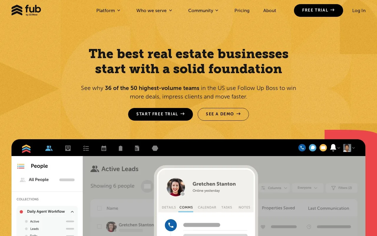 Screenshot of the Follow Up Boss homepage