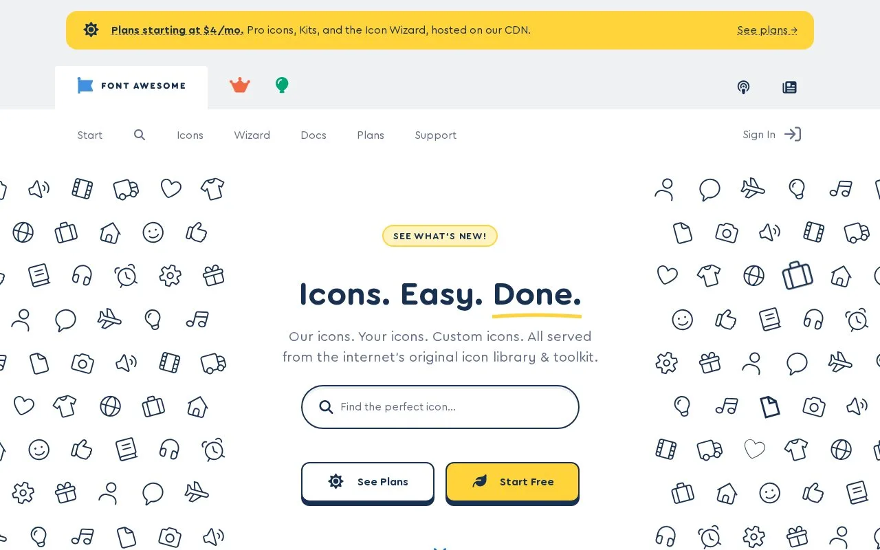 Screenshot of the Font Awesome homepage