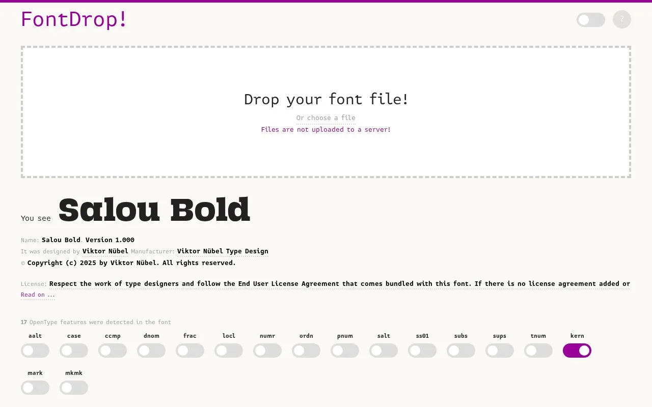 Screenshot of the FontDrop! homepage
