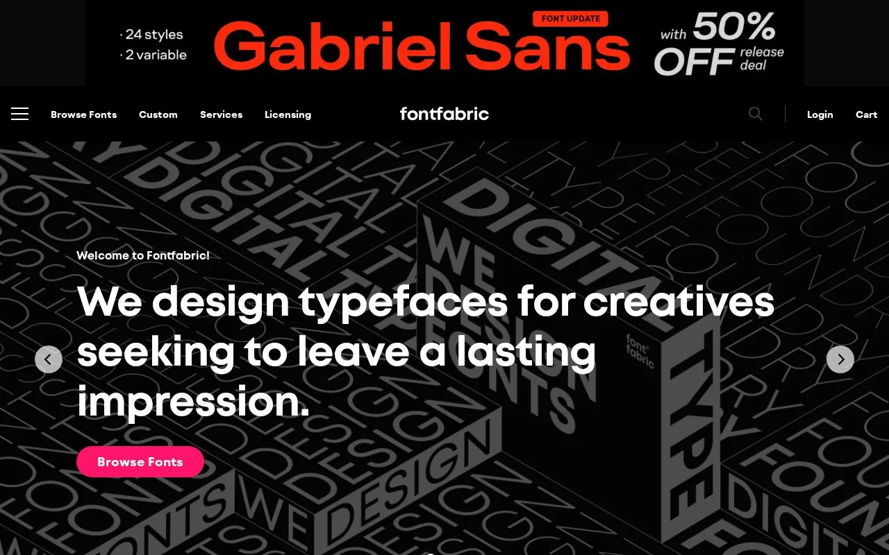 Screenshot of the Fontfabric homepage