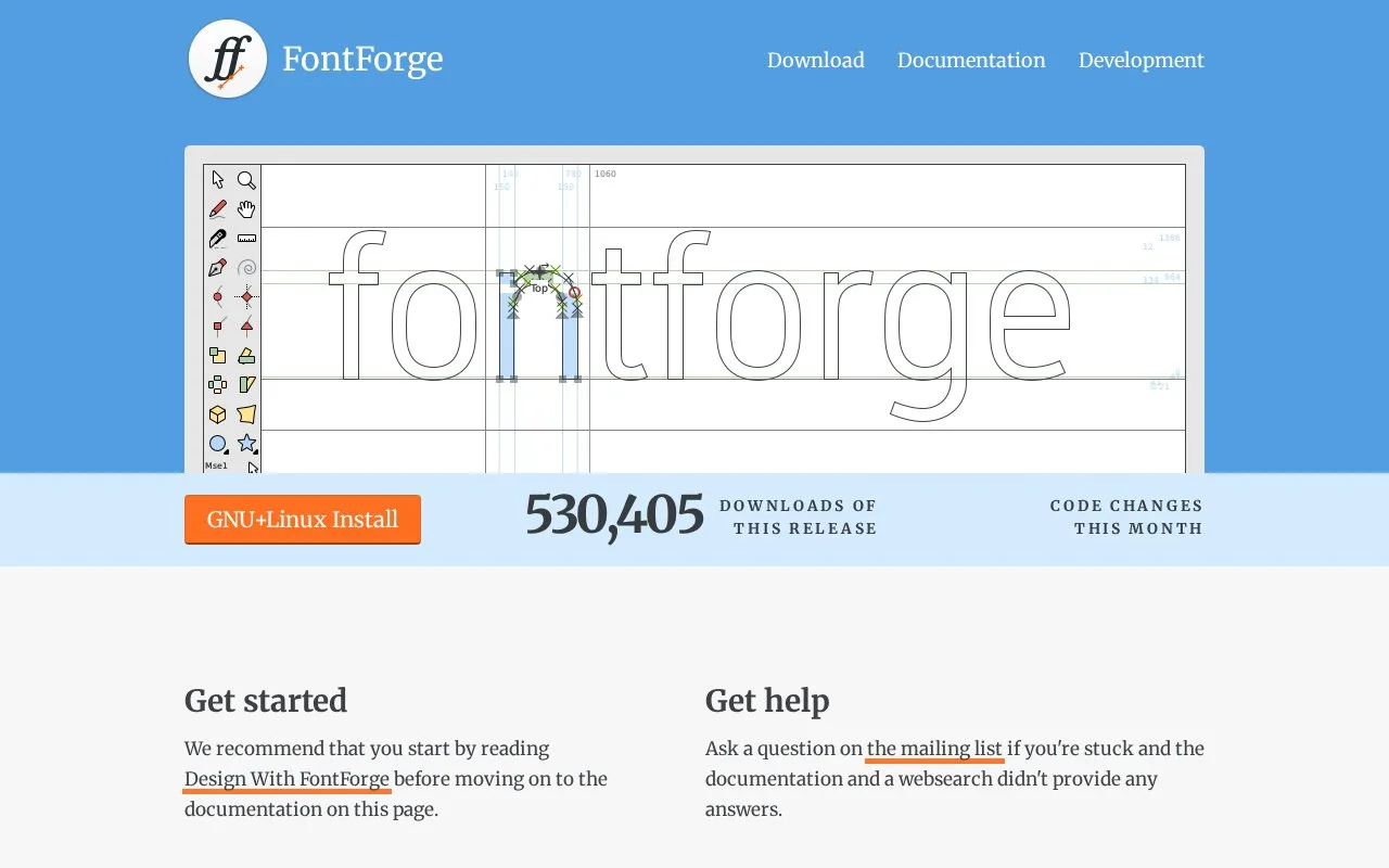 Screenshot of the FontForge homepage