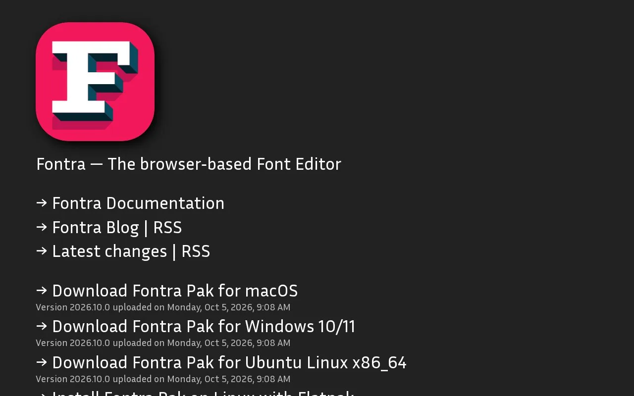 Screenshot of the Fontra homepage