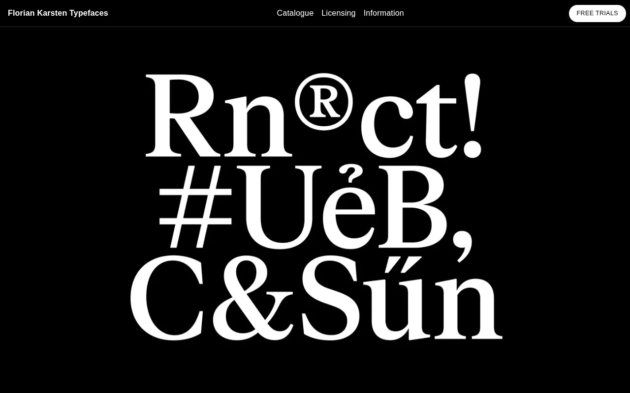 Screenshot of the Florian Karsten Typefaces homepage