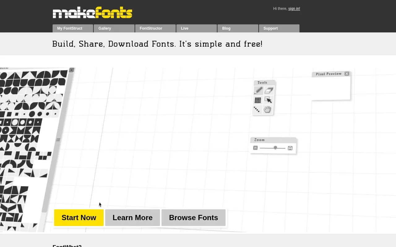 Screenshot of the FontStruct homepage
