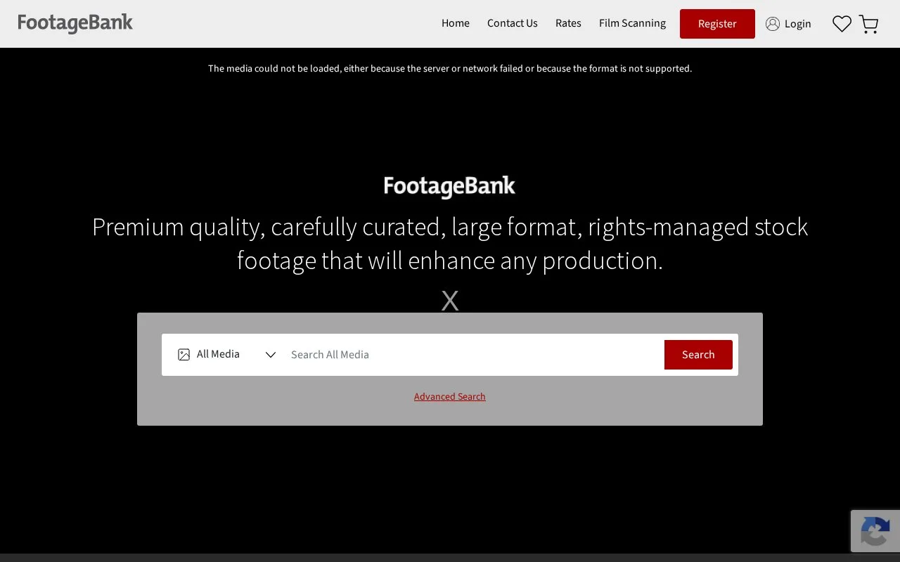 Screenshot of the FootageBank homepage