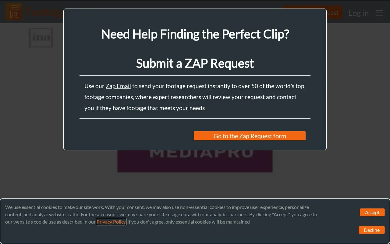 Screenshot of the Footage.net homepage