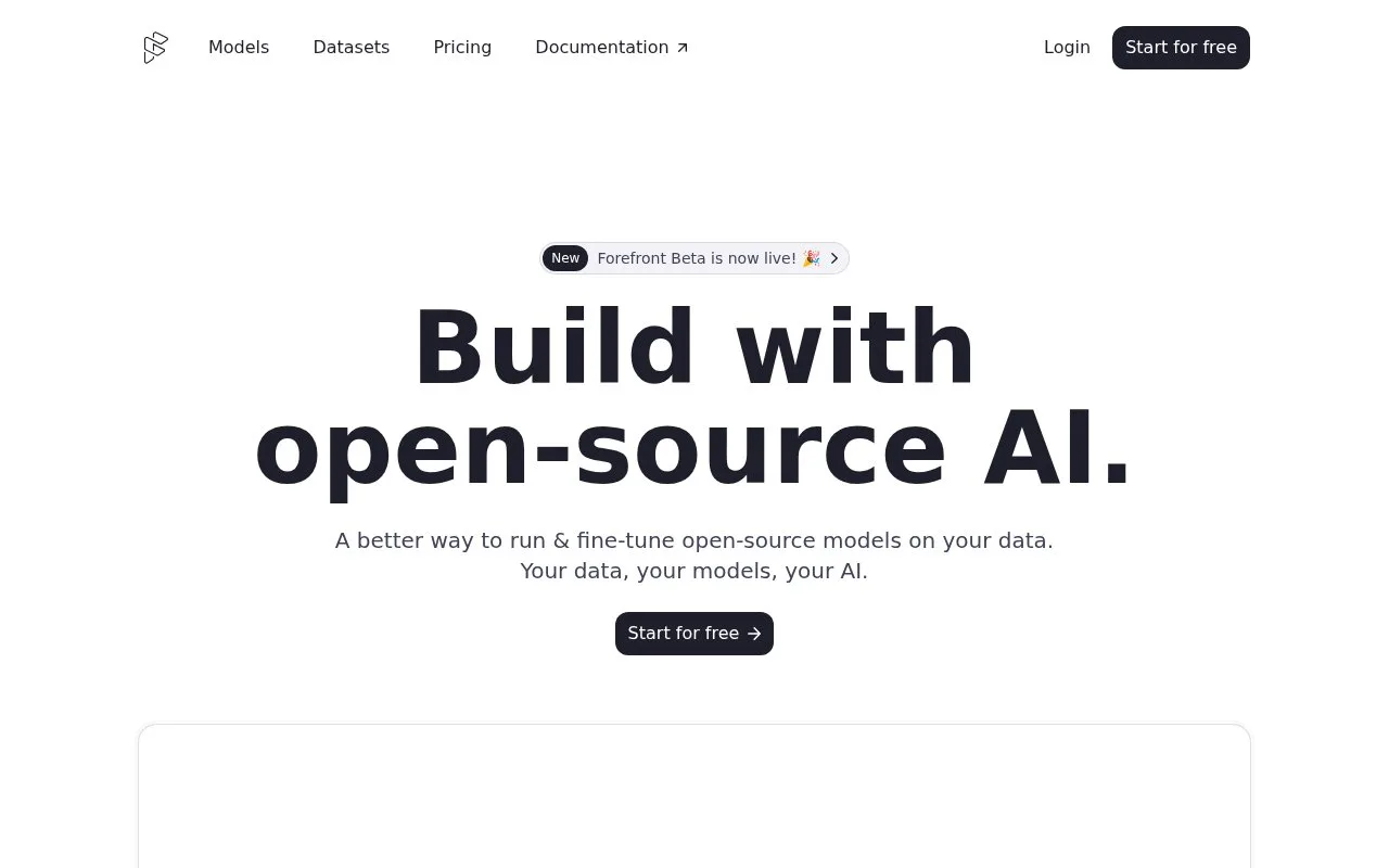 Screenshot of the Forefront homepage