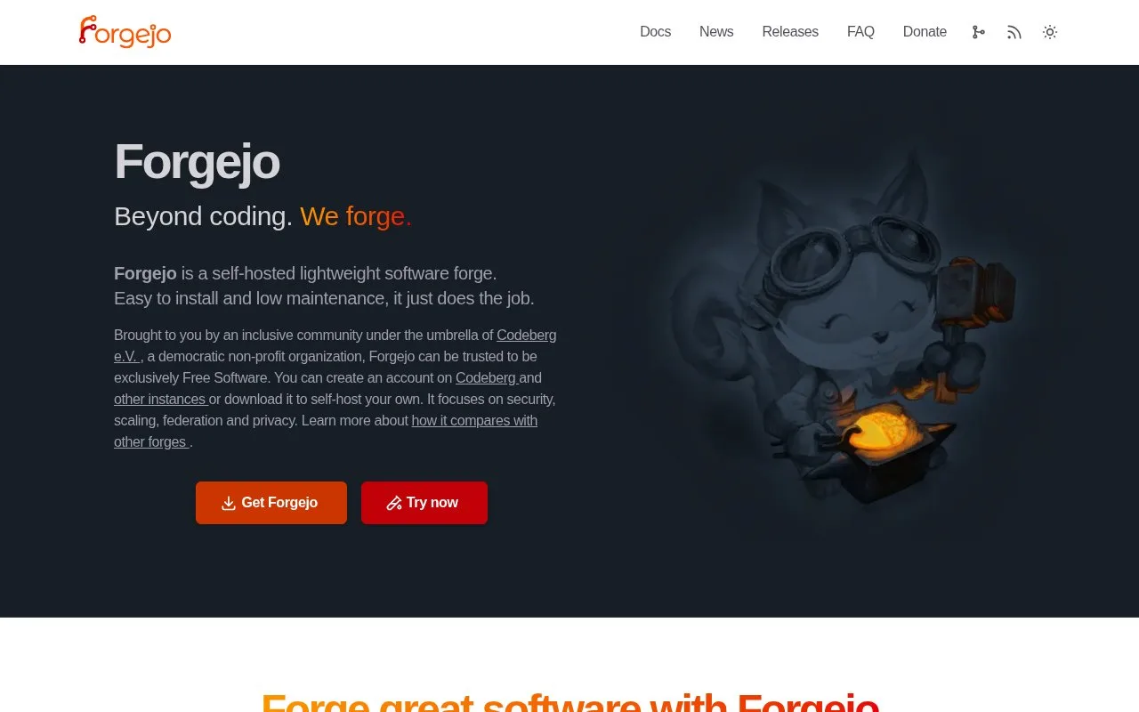 Screenshot of the Forgejo homepage